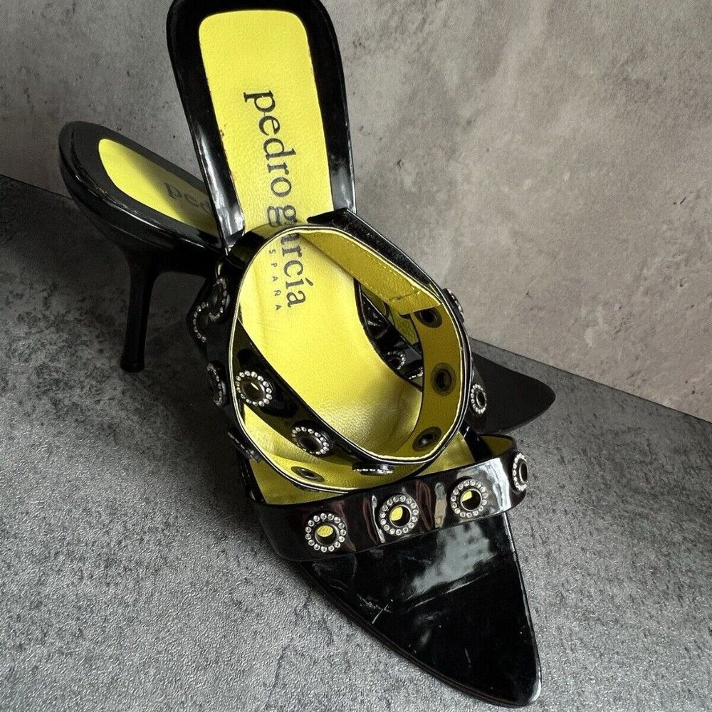 PEDRO GARCIA Black Patent Leather Sandals Heels Size 9.5 - Picture 13 of 16